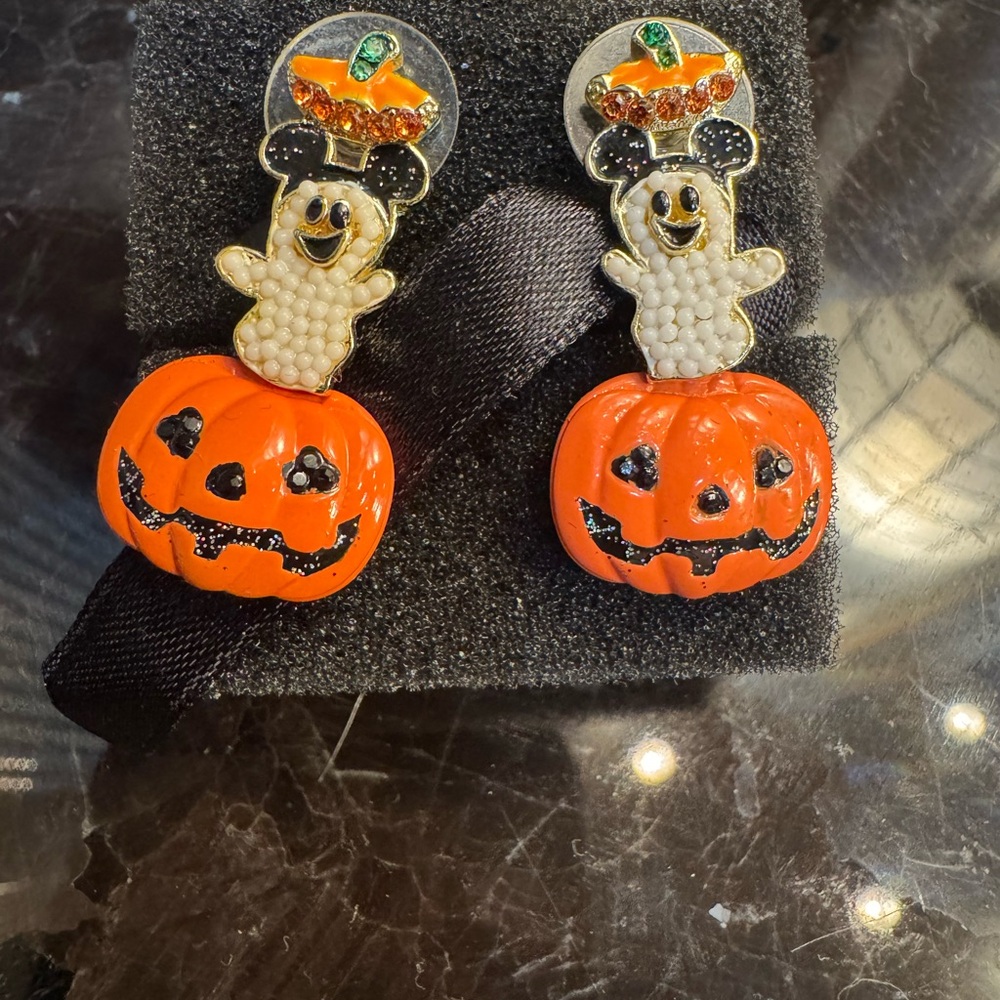 2024 Disney Parks Halloween BaubleBar Ghost Mickey Pumpkin Dangle Earrings